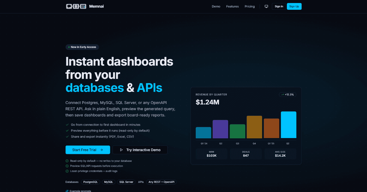 Memnai platform generating dashboards from plain English queries