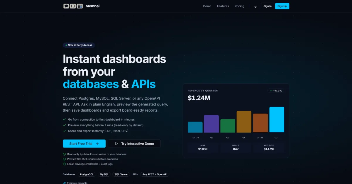 Memnai platform generating dashboards from plain English queries
