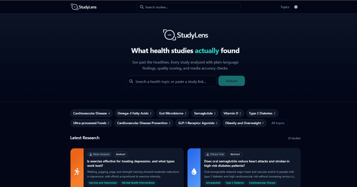 StudyLens platform analyzing a nutrition study